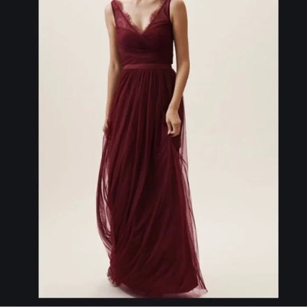 Anthropologie BHLDN Samantha Tulle Maxi Dress Hitherto Wine 4 Bridesmaid Prom